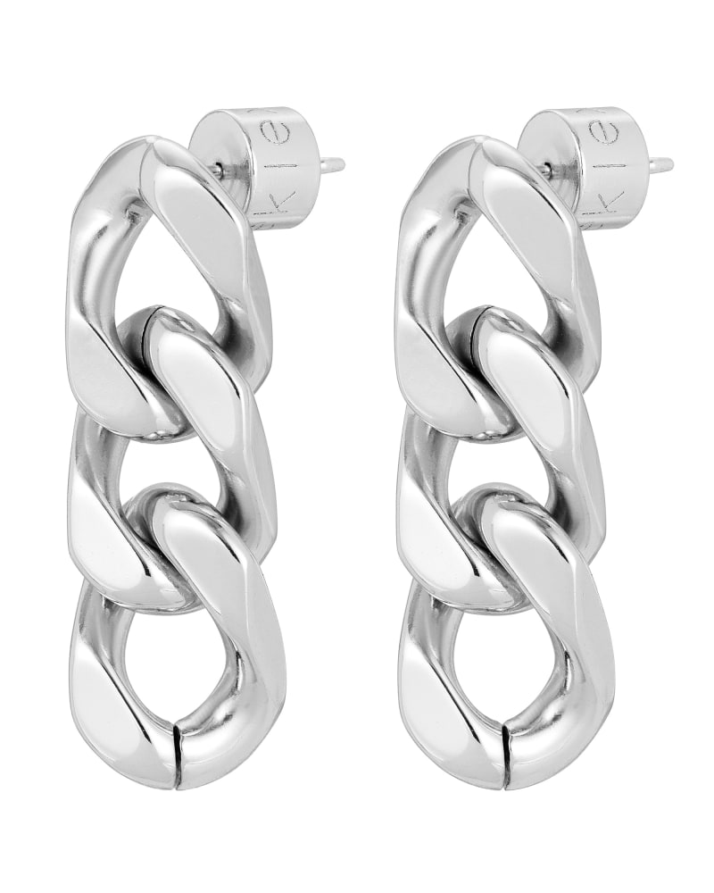 Front of a size one-size-fits-all Taraji 3 Link Drop Earrings Silver in Silver by Eklexic. | dia_product_style_image_id:282850